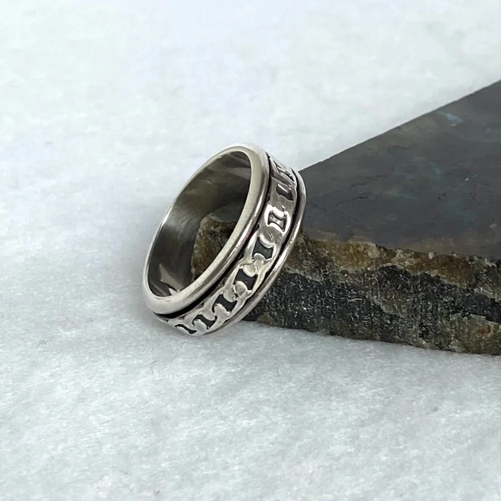 Sterling Silver 925 Mexico Curb Chain Pattern Spinner Band Ring Sz 9.5 - 9.75